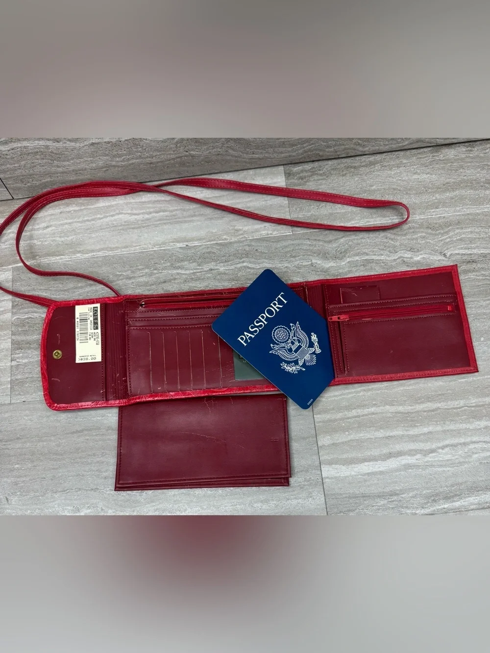 NEW! Rolfs VTG  Red Embossed Leather Crossbody Passport Purse Wallet